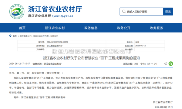 2023年度浙江省智慧農(nóng)業(yè)“百千”工程成果案例公布！托普云農(nóng)4大案例成功入選